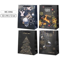 Пакет подарочный новогодний 32х44см "С Новым Годом!" (MC-5956) черный с рисунком, ассорти