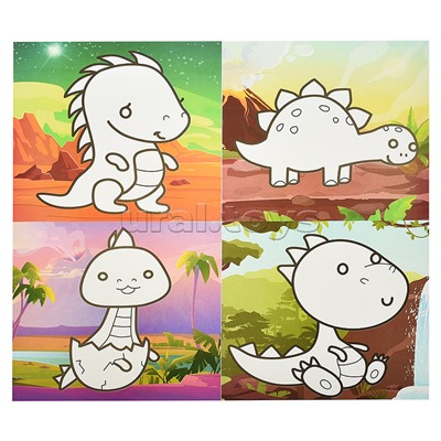 Раскраска пластилином "Динозавры" 8 карт. 200х200 мм в папке конверте
