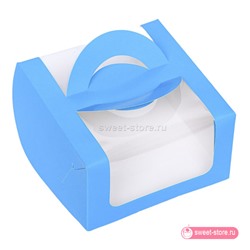 Коробка для бенто-торта с ручкой голубая 14х14х8 см