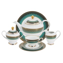 Сервиз чайный "Бухара" (зелёный) 42 предмета на 12 персон (12 чашек 0,2л,12 блюдец,12 тарелок 19см,