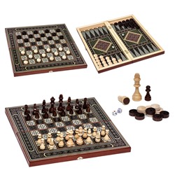 Настольная игра 3 в 1 "Восточная мозаика": шахматы, шашки, нарды, деревянные 50 х 50 см