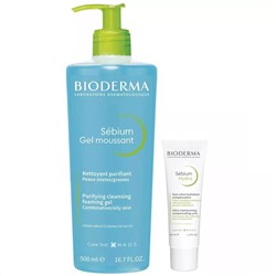 Биодерма Набор для увлажнения жирной кожи: крем, 40 мл + гель, 500 мл (Bioderma, Sebium)