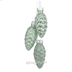 Стеклянная елочная игрушка гроздь Сосновые Шишки 6 см светло-зеленая (Edelman)