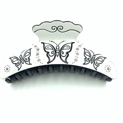 Заколка - Краб для волос. 12 штук "Три бабочки со стразами", Черный, белый. ТВ - 1456., 5.001