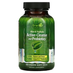 Irwin Naturals, Active-Cleanse and Probiotics, с алоэ и трифалой, 60 мягких желатиновых капсул с жидкостью