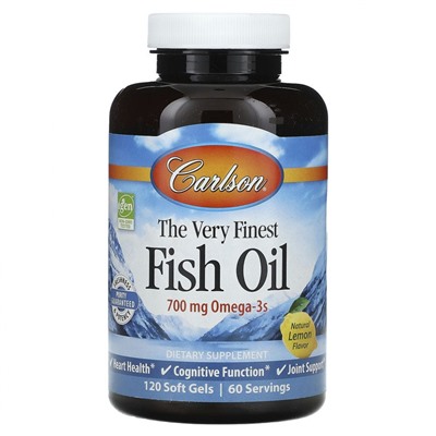 Carlson, The Very Finest Fish Oil, натуральный лимон, 700 мг, 120 мягких таблеток