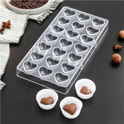 Форма для конфет и шоколада KONFINETTA «Сердца», 27,5×13,5 см, 21 ячейка (2×3 см)