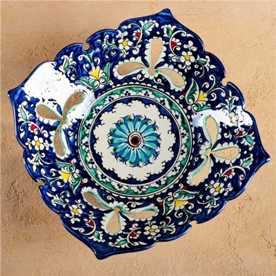 Фруктовница Риштанская Керамика "Узоры", 25 см, синяя