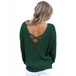 Зеленый свитер с запахом, глубоким вырезом и шнуровкой на спине