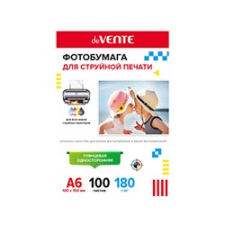 Фотобумага для стуйной печати "de VENTE" А6,(10х15см.)100л,180гр/м2, глян.одностор.в пл.пак.2042903