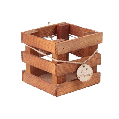 Ящик деревянный реечный с биркой 10х10х9 см венге