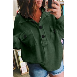 Blackish Green Plus Size Long Sleeve Flap Pocket Henley Top