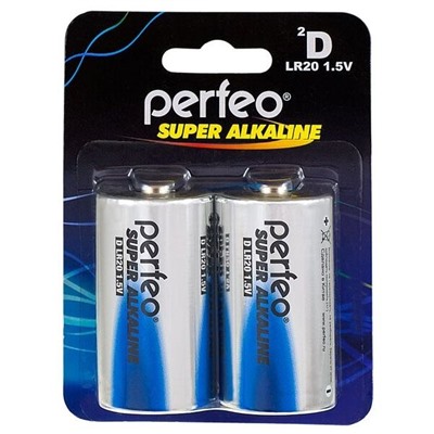 Батарейка Perfeo LR 20 (Тип D) Super Alkaline, 2шт большая цилиндрическая