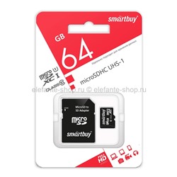 Карта памяти MicroSD 64GB Smart Buy Class10 UHS-I + SD адаптер (UM)