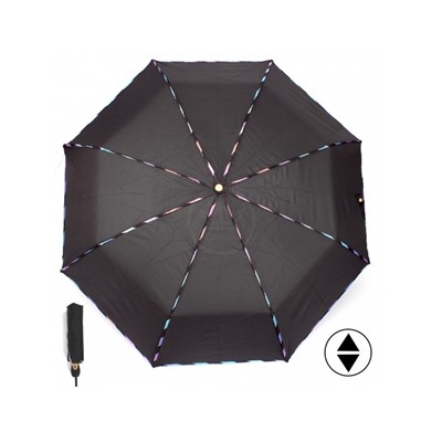 Зонт женский ТриСлона-L 3807 B,  R=58см,  суперавт;  8спиц,  3слож,  полиэстер,  черный 229320