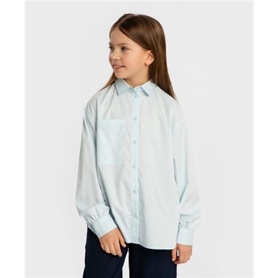Блузка с длинным рукавом и отложным воротником голубая Button Blue