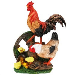 Скульптура-фигура для сада из полистоуна "Куриная семья на колесе" 35х19х45см (Россия)
