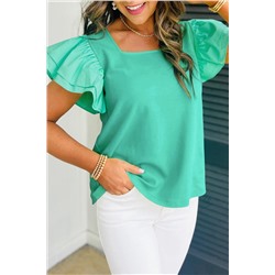 Mint Green Flutter Sleeve Square Neck Top