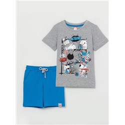 CWKB 90064-11 Комплект для мальчика (футболка, шорты), светло-серый меланж-синий