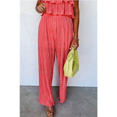 Pale Chestnut Ruffle Tiered Cami Pleated Wide Leg Pants Set