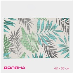 Коврик для ванной Доляна «Пальмовая ветвь», 40×65 см, цвет зелёный