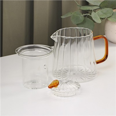 Набор чайный из стекла «Блаженство», 2 предмета: стеклянный чайник 600 мл, 11×12,5 см, подставка 12×6,5 см