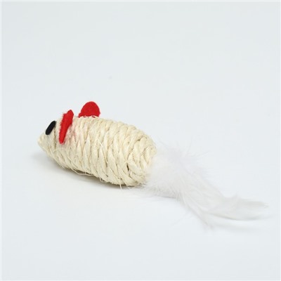 Игрушка для кошек "Мышь сизалевая малая" с меховым хвостом, 5,5 см, белая