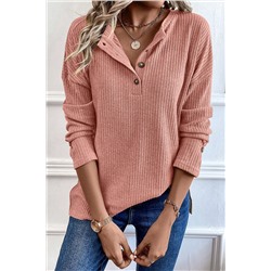 Rose Tan Rib Textured Henley Knit Top