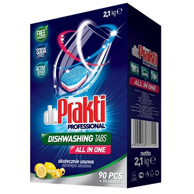 Таблетки для посудомоечных машин Dr.Prakti PROFESSIONAL All in1 (90+15 шт х 20г) 2,1кг, 777114