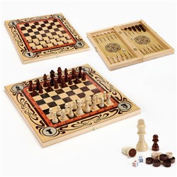 Настольная игра 3 в 1 "Статус": шахматы, шашки, нарды, деревянные большие 50 х 50 см