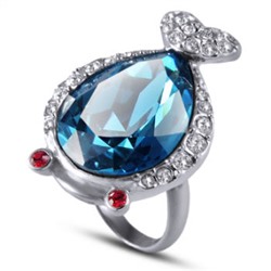 Кольцо (вставки: Кристаллы SW, синие; покрытие: Родирование)