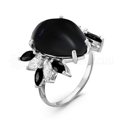 Кольцо из серебра с чёрным агатом, кварцем и фианитами родированное 925 пробы К-3115рк64211600