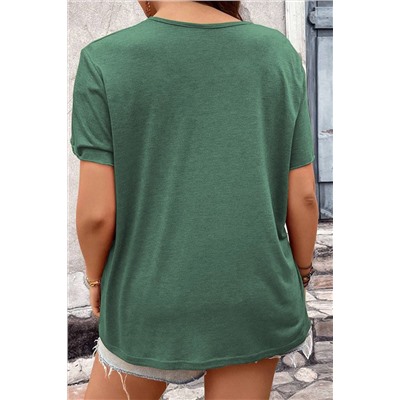 Blackish Green Plus Size Embroidery V Neck Draped Sleeve Blouse