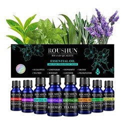 ROUSHUN  Масло эфирное ESSENTIAL OIL Набор (Эвкалипт, Мята, Чайное дерево, Лаванда, Лемонграсс, Апельсин, Розмарин, Ладан)  (10мл * 8штук)  (RS-30249)