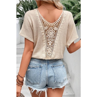 Oatmeal Guipure Lace Patch Textured T-shirt