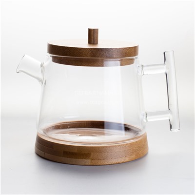 Стеклянный чайник с бамбуковой подставкой и крышкой, 500 мл
