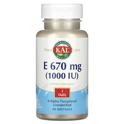 KAL, E, 670 мг (1000 МЕ), 30 мягких таблеток