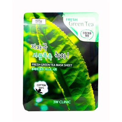 [Истекающий срок] Маска для лица 3W CLINIC с экстрактом зелёного чая - Fresh Green Tea Mask Sheet, 23 мл