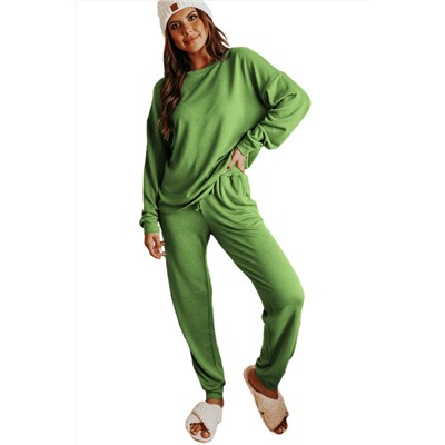 Spinach Green Long Sleeve Pullover and Jogger Pants Lounge Set