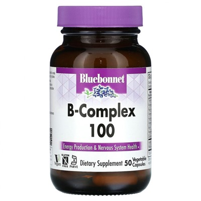 Bluebonnet Nutrition, B-Complex 100, витамины группы B, 50 растительных капсул