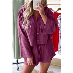 Textured Dolman Sleeve Cropped Shirt and Shorts Set