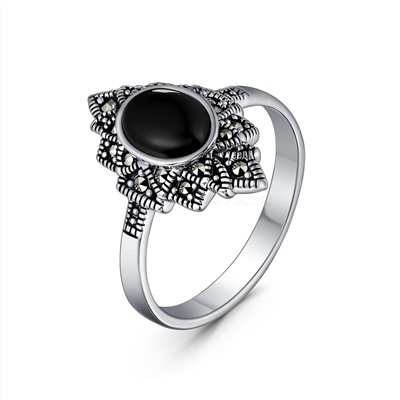 Кольцо из чернёного серебра с натуральным ониксом и марказитами 925 пробы HR0142-ON