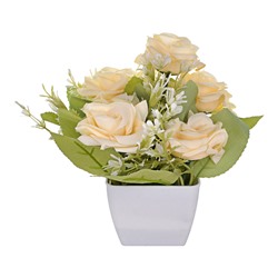 TCV034-02 Искусственное растение Бонсай Миланская роза в горшке, цвет белый