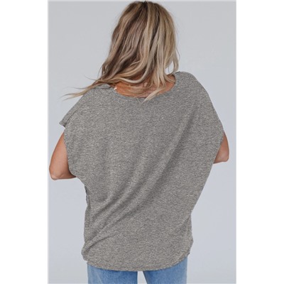 Gray Crochet Lace Detail Oversized Tee