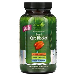 Irwin Naturals, 3-in-1 Carb Blocker, блокатор углеводов 3-в-1, максимальный эффект, 150 желатиновых капсул