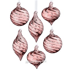 Набор стеклянных елочных игрушек Ozerain 8 см розовый, 12 шт, подвеска (Edelman)