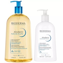 Биодерма Набор: очищающий гель Intensive 500 мл + масло для душа 1л (Bioderma, Atoderm)