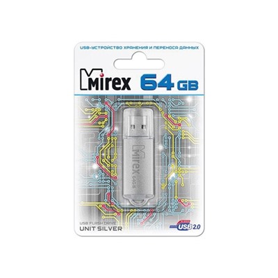 USB флэш-накопитель  64 ГБ  Mirex UNIT SILVER 64GB (ecopack)