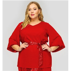 Блуза из красного крепа, отделка - пайетки