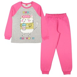 CAJ 5435 комплект для девочки (джемпер, брюки), серый меланж-розовый